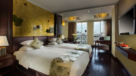 Double hotel room with two single beds